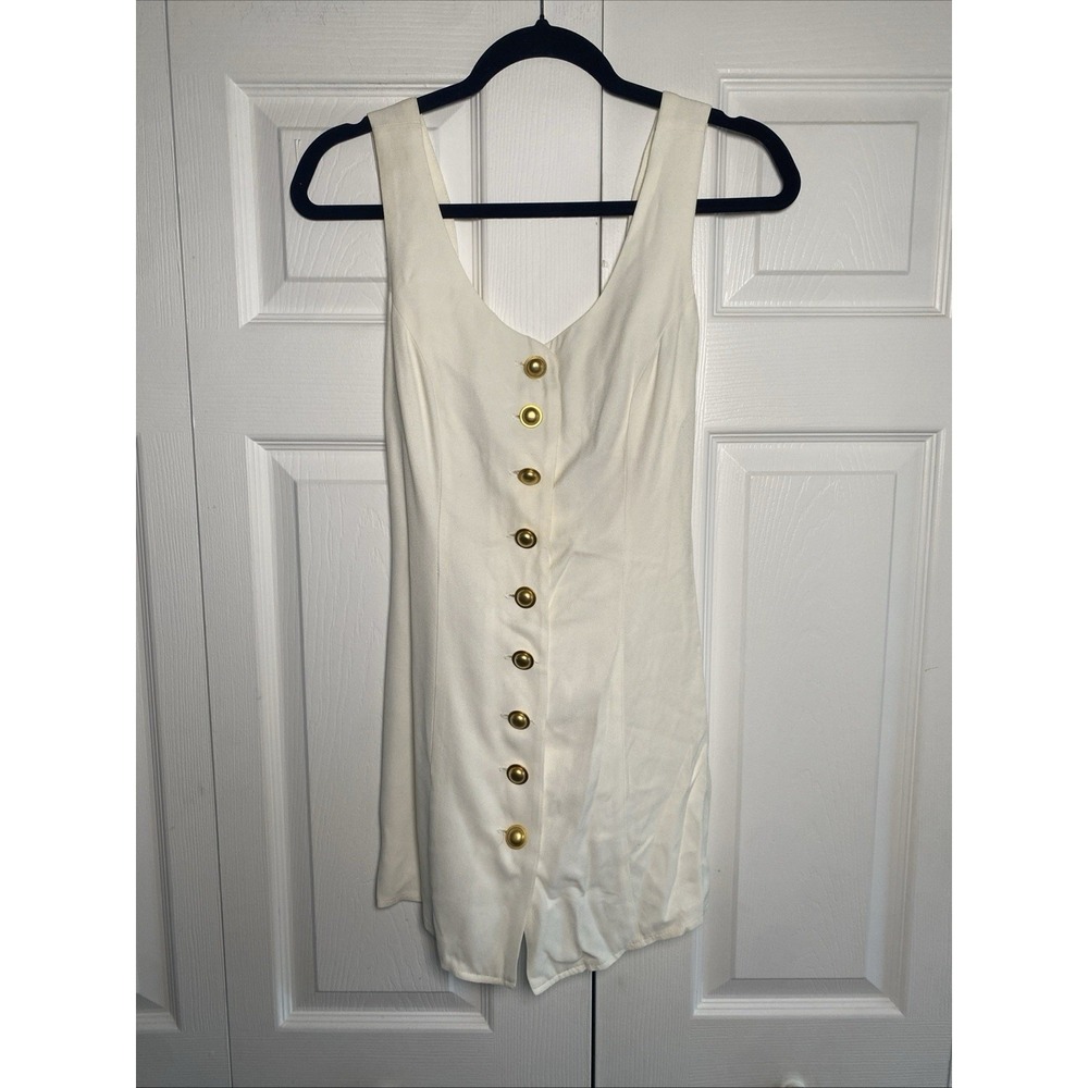 Dawn‎ Joy Fashions Vintage Top Womens Size S White Gold Button Back Tie Rayon